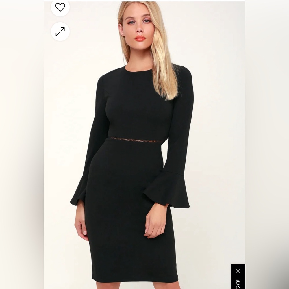 Medium- LULUS Alayna Black Flounce Sleeve Midi Dress. Pre owned